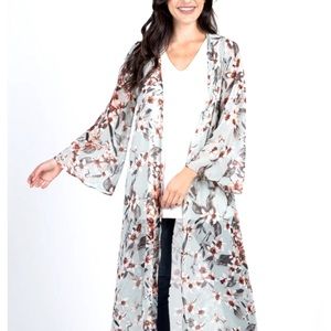 Pink Blush Light Olive Floral Long Kimono